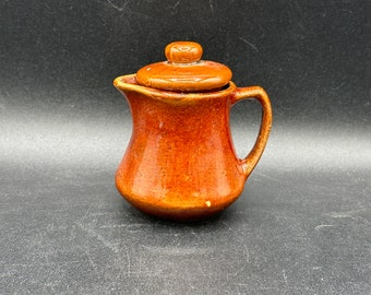 Vintage Brown Glazed Pottery Stoneware Small Mini Creamer Pitcher with Lid FREE SHIPPING