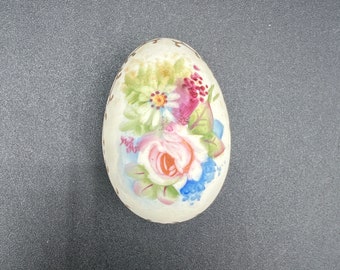 Vintage Floral Easter Egg Shaped Porcelain Bisque Trinket Jewelry Box FREE SHIPPING