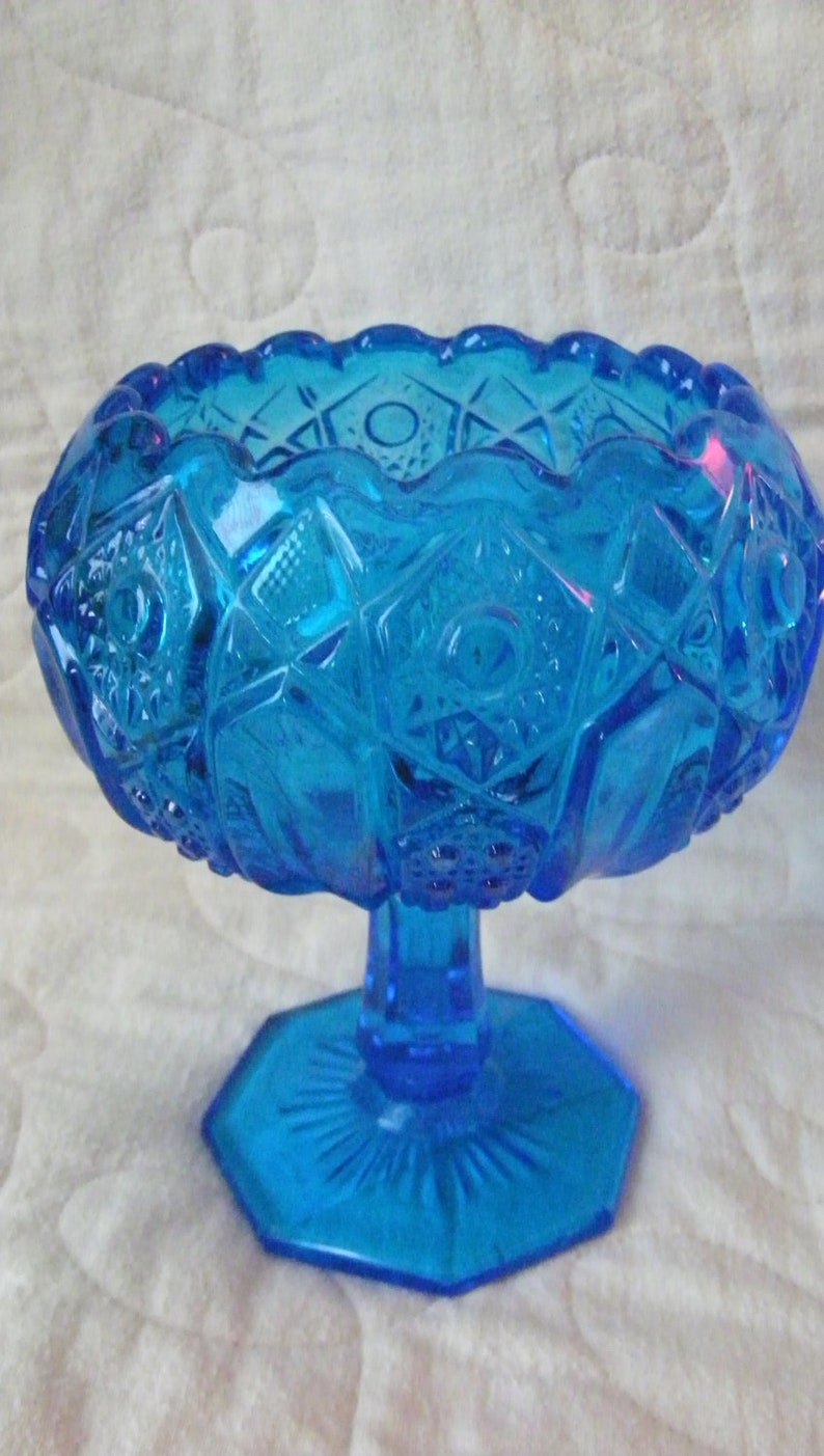 Vintage Blue Glass Compote Bowl Antique Compote Candy Dish Etsy