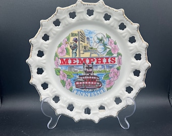Vintage Memphis Tennessee State Collectible Souvenir State Plate Ruffled Gold Edge Made in Korea From A.Schwab FREE SHIPPING