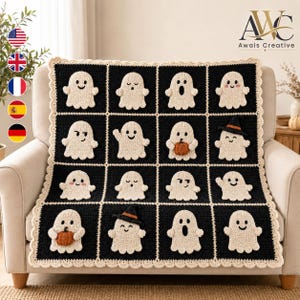 Ghost Granny Square Blanket Pattern – Halloween Crochet Throw (Digital Download)
