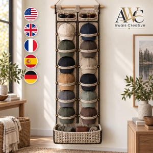 Crochet Baseball Cap Organizer Pattern, 12-Cap Wall Rack with Sunglasses Pockets (PDF)