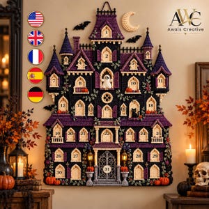 Haunted House Crochet Countdown Pattern, Gothic Mansion Wall Hanging (PDF)