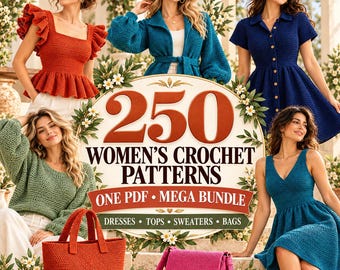 Crochet Sweater Pattern Bundle PDF, 250 Women's Cardigan & Top Designs, Instant Download