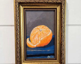 Gold Ornate Frame Citrus Art | Vintage Peeled Orange Still Life
