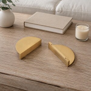 Brushed Brass Half Moon Cabinet Pulls, Modern Semicircle Handles for Cabinets and Double Doors