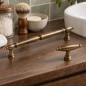 Antique Brass Cabinet Knobs and Drawer Pulls, Vintage Cup Pulls and T-Knobs for Dressers and Cabinets