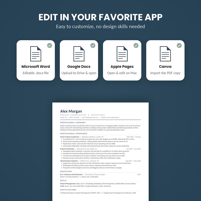 ATS Resume Template Bundle, Resume for Word, 1 & 2 Page Resume, Cover ...