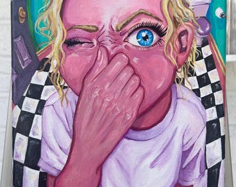 Girl Bathroom Art Print: Acrylic on Canvas, 8x11 Print
