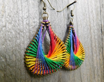 Rainbow Peruvian Thread Zipper Earrings