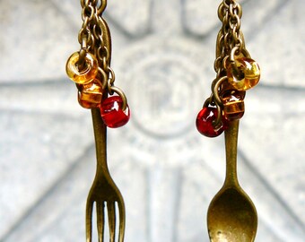 Brincos pendentes de garfo e colher Steampunk