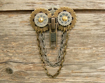 Steampunk Búho Cremallera Broche