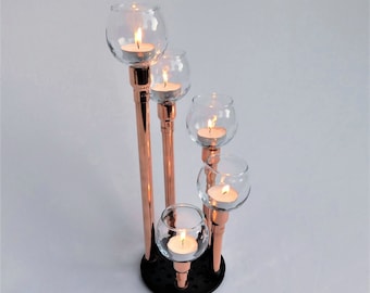 Copper Metal Candelabra -- Steampunk Five Stem Candle Holder -- Copper Fire Keeper