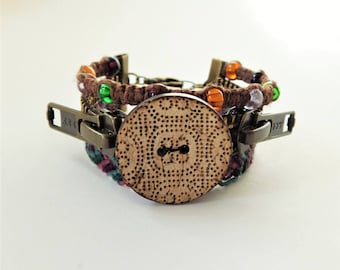 Steampunk Coconut Shell Button Surfer Bracelet