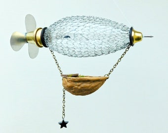 Steampunk Airship Christmas Ornament - Steampunk Zeppelin Sculpture