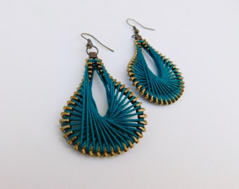 Teal Peruvian Thread Zipper Earrings