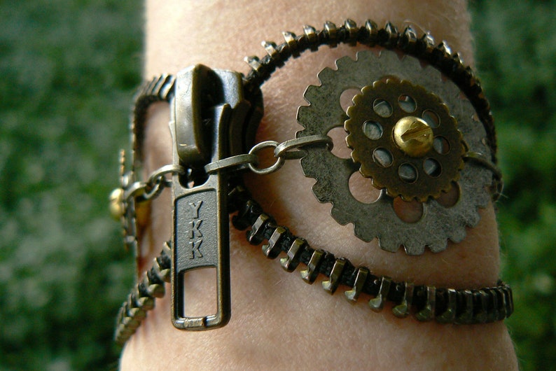 Steampunk Owl Zipper Cuff Bracelet image 1