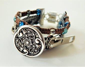 Silver Boho Button Zipper Cuff