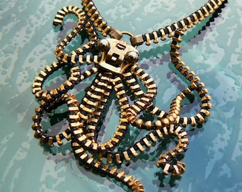 Steampunk 3D Octopus Pendant Zipper Necklace