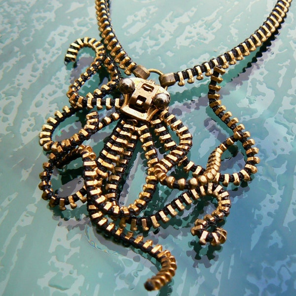 Steampunk 3D Octopus Pendant Zipper Necklace