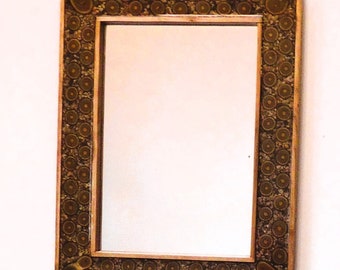 Handmade Sumac Wood Slice Framed Mirror -- Handmade Hanging Wooden Resin Mirror