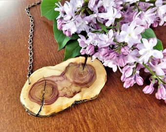 Lilac Wood Owl Face Statement Necklace