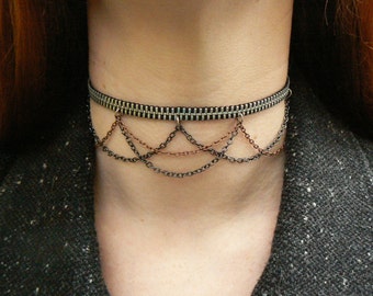 Silver Zipper Draping Chain Choker