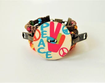 Steampunk Peace Button Surfer Bracelet