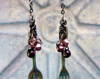 Silver Steampunk Miss Matched Fork and Spoon Dangle Earrings