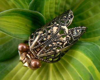 Steampunk Cicada Broche de Cremallera
