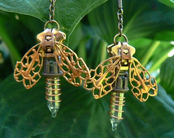 Steampunk Firefly Zipper Earrings