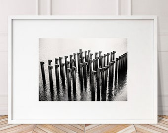 Poles, Black & White, Digital, Photography, Print, Instant Download, Water, Ocean, Landscape, Architecture, Home Decor, Wall Art, Minimalist