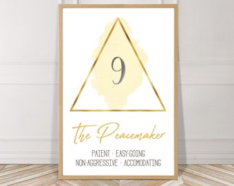 Enneagram, Type 9, The Peacemaker, Watercolor, Printable, Digital File, Instant Download, Gold, Blush, Minimalist, Wall Art, Home, Decor