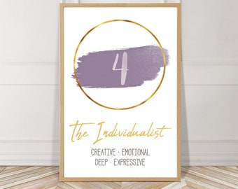 Enneagram, Type 4, The Individualist, Watercolor, Printable, Digital File, Instant Download, Gold, Blush, Minimalist, Wall Art, Home, Decor