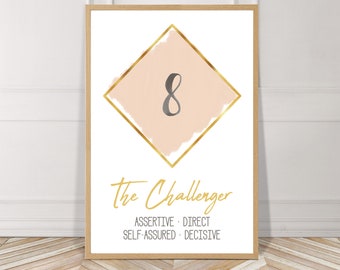 Enneagram, Type 8, The Challenger, Watercolor, Printable, Digital File, Instant Download, Gold, Blush, Minimalist, Wall Art, Home, Decor