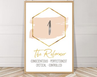 Enneagram, Type 1, The Reformer, Watercolor, Printable, Digital File, Instant Download, Gold, Blush, Minimalist, Wall Art, Home, Decor, Mod