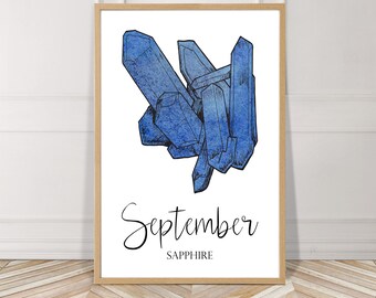 Birthstone, September, Instant Download, Sapphire, Printable, Watercolor, Digital File, Blue, Mod, Stone, Minimalist, Wall Art, Home Decor