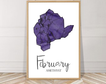 Birthstone, February, Instant Download, Amethyst, Printable, Watercolor, Digital File, Purple, Mod, Stone, Minimalist, Wall Art, Home Decor