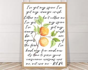 Fruit & Lyrics, Oranges, Orange Crush, REM, Lyrics, Watercolor, Instant Download, Digital, Wall Art, Print, Kitchen, Home Decor