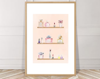 On The Shelf Series, Glam Products, Digital, Printable, Wall Art, Home Decor, Instant Download, Perfume, Makeup, Polish, Watercolor, Pastel