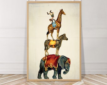 Circus Act, Printable, Digital File, Instant Download, Animals, Beige, Nursery, Childrens Room, Wall Art, Home, Decor, Elephant, Giraffe