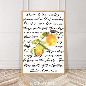 Fruit & Lyrics, Peaches, The POTUSA, Watercolor, Instant Download, Digital Print, Kitchen, Music Wall Art, Printable, File, Home Decor, Gift image 1