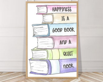 Books, Stacked, Quote, Watercolor, Reading, Digital, Instant Download, Photography, Print, Nursery, Wall Art, Printable File, Home Decor