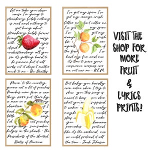 Fruit & Lyrics, Peaches, The POTUSA, Watercolor, Instant Download, Digital Print, Kitchen, Music Wall Art, Printable, File, Home Decor, Gift image 3