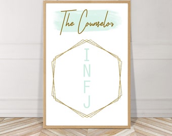 The Counselor, INFJ, Myers Briggs, Watercolor, Printable, Digital File, Instant Download, Gold, Mint, Minimalist, Wall Art, Home, Decor, Geo