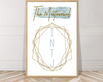 The Mastermind, INTJ, Myers Briggs, Watercolor, Printable, Digital File, Instant Download, Gold, Blue, Minimalist, Wall Art, Home, Decor