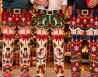 Divertidos pantalones de pijama navideños, pijama con ilusión de liguero falso de Cascanueces, regalo original de elefante blanco para hombres.