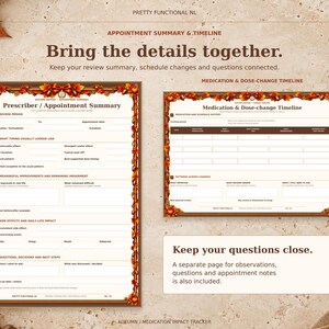 Autumn prescriber appointment summary beside the medication and dose-change timeline. A separate observation and appointment notes page is also included.
