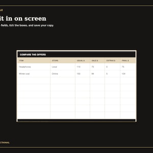 Example typed into page two of the fillable Black Friday Shopping Planner with a checked box.