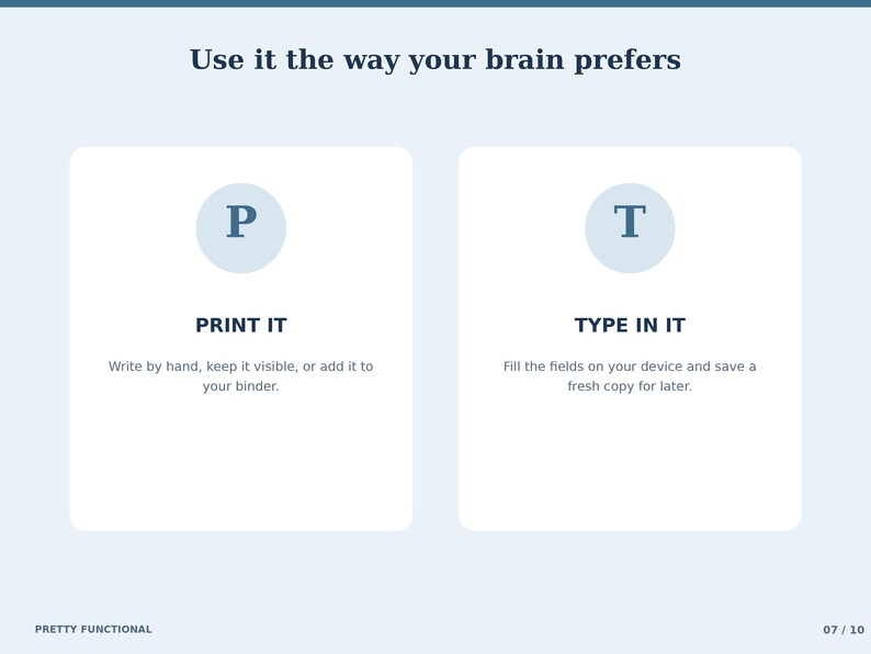 Winter planner format comparison: print the PDF to write by hand or type into its fillable fields.